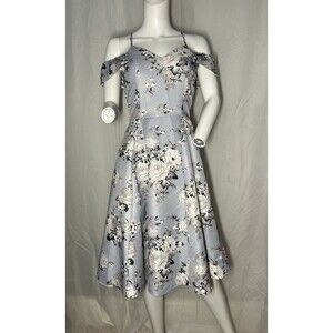 Chi Chi London Women’s Periwinkle Fit & Flare Cocktail Dress Size 2 Floral EUC